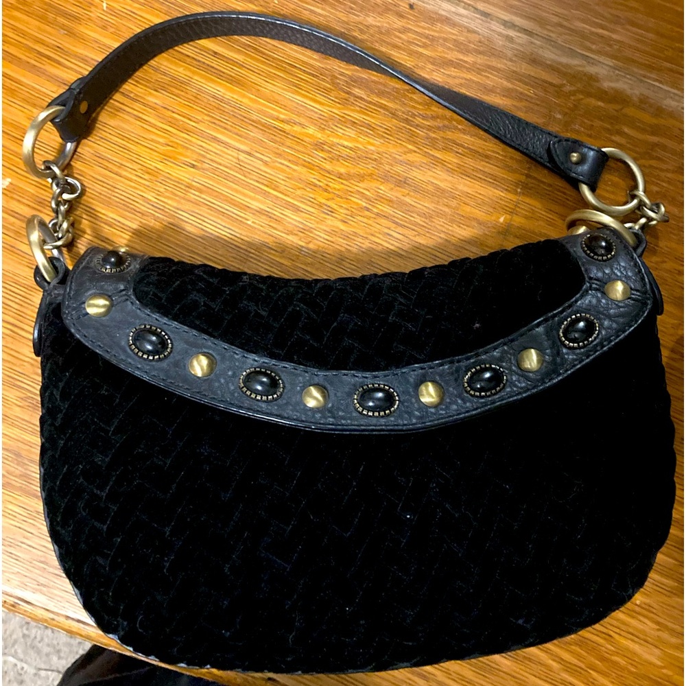 NWT Cole Haan black weave velvet and leather handbag
